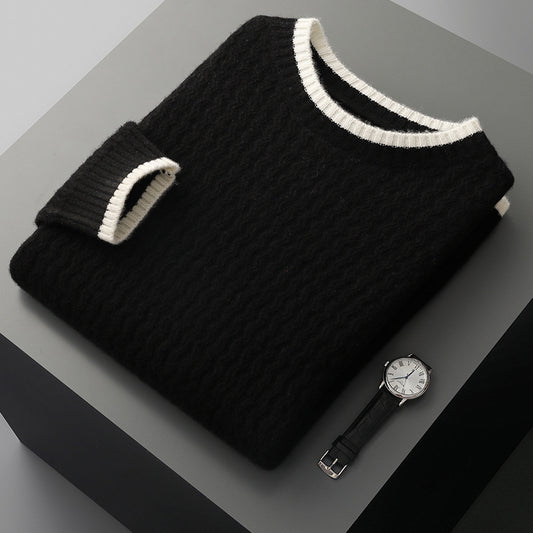 Men's Round Neck Twisted Design Color Matching Sweater