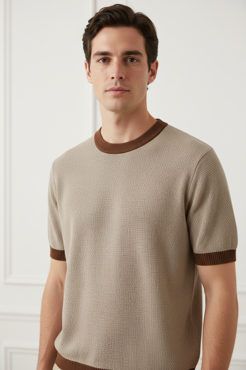 Summer Colored Rib Light Luxury T-shirt