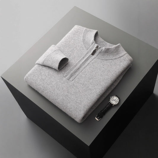 Men's Heavy Goat Seven-needle Thickened Warm Half-zip Knit Sweater