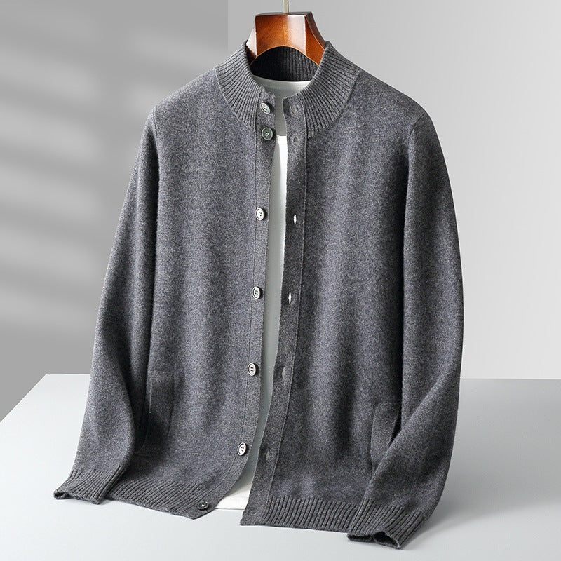 Pure Wool Men's Stand Collar Simple Sweater