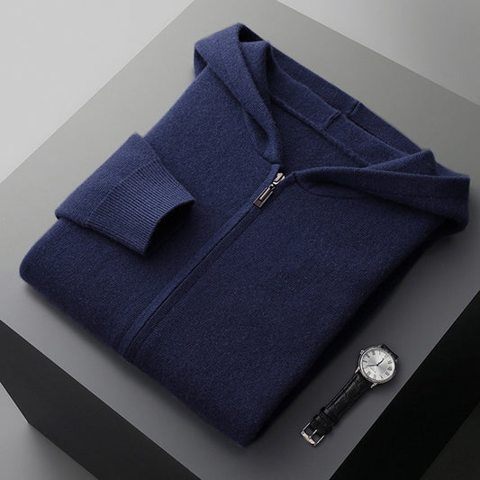 Men's Cashmere Cardigan Youth Casual Hooded Zipper Thickening Cardigan
