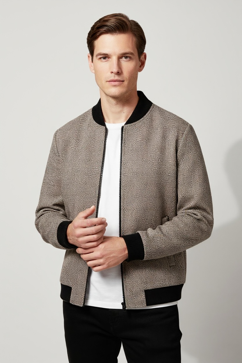 Business Casual Cotton And Thickening Stand Collar Zipper Woolen Jacket