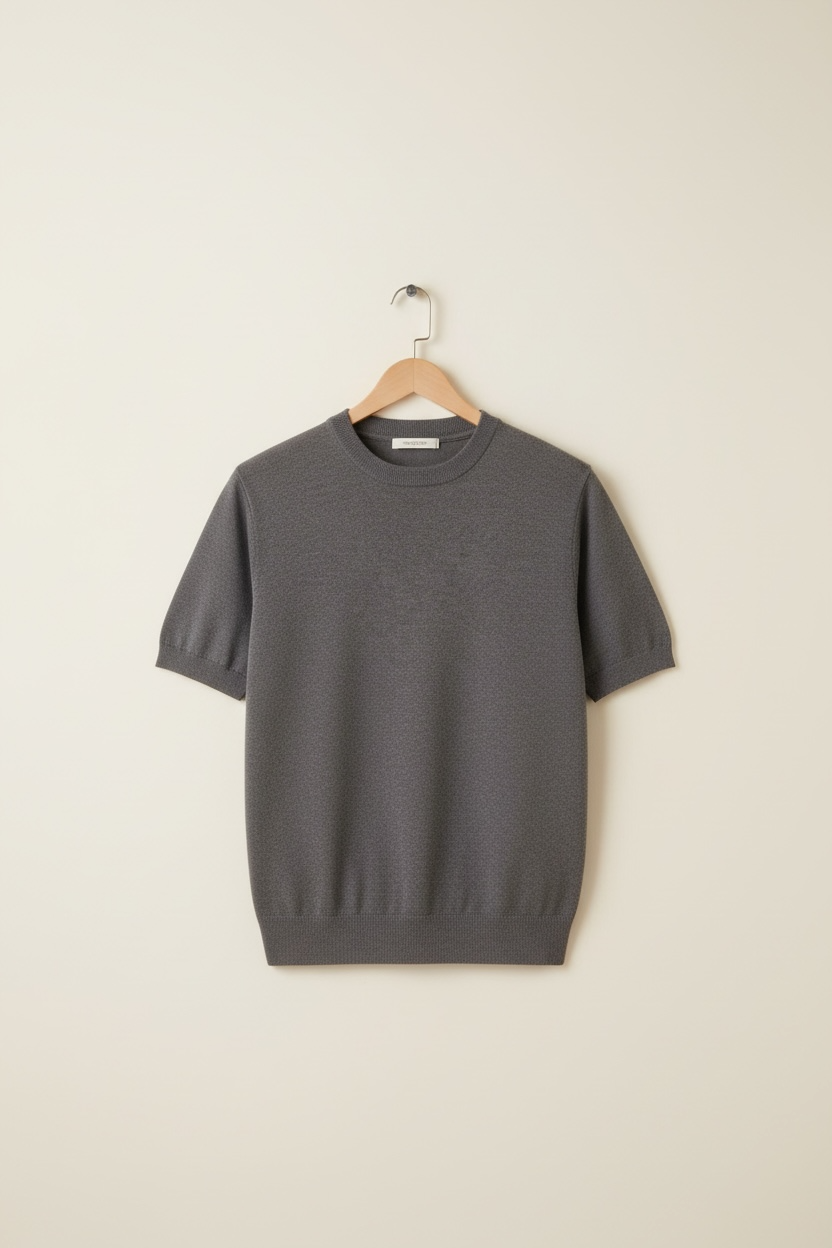 Round Neck Short Sleeve Knitted T-shirt