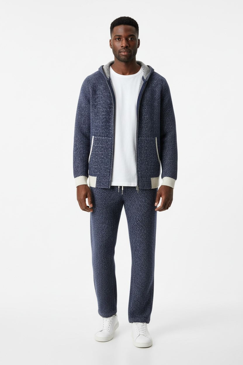 Men's Hooded Sweater Cardigan Casual Set