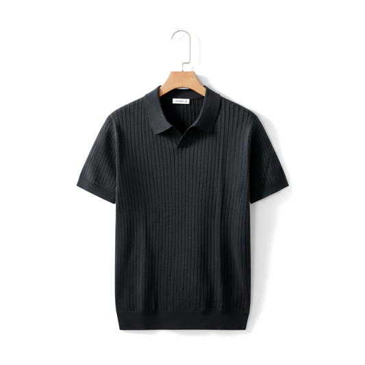 American Lapel Sunken Stripe Jacquard Sweater