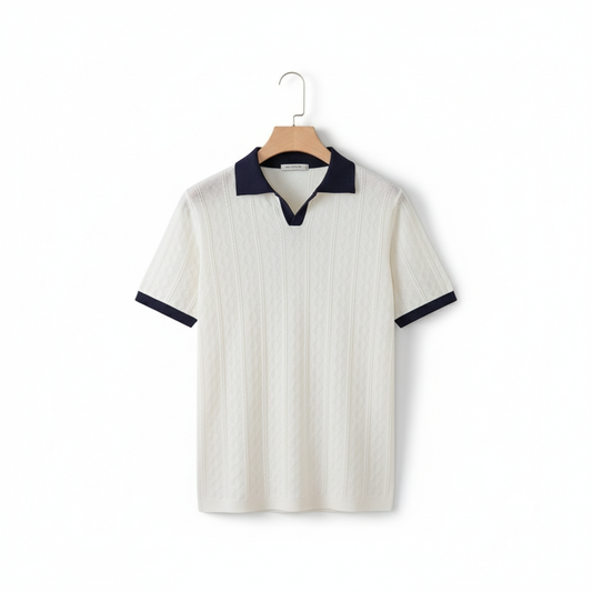 Knit Jacquard Color Block Lapel Top Vintage