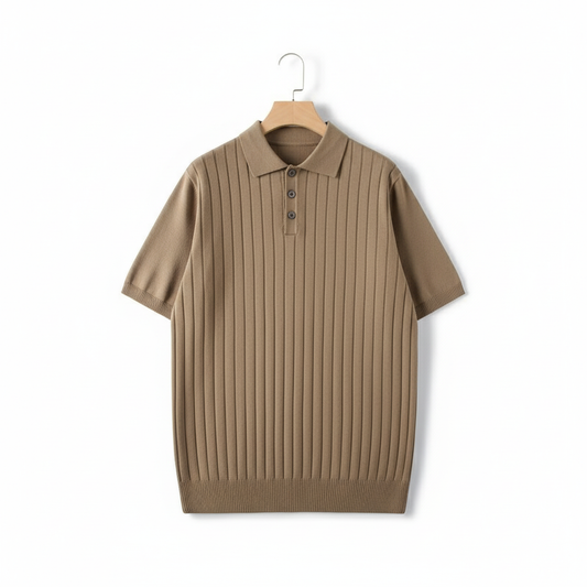 Knitted Solid Color Polo Collar Base Short Sleeve