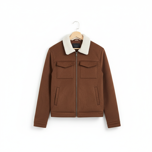 Men's Lamb Fur Collar Splicing Coat