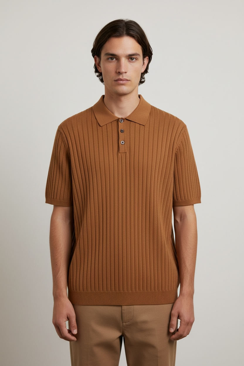 Knitted Solid Color Polo Collar Base Short Sleeve