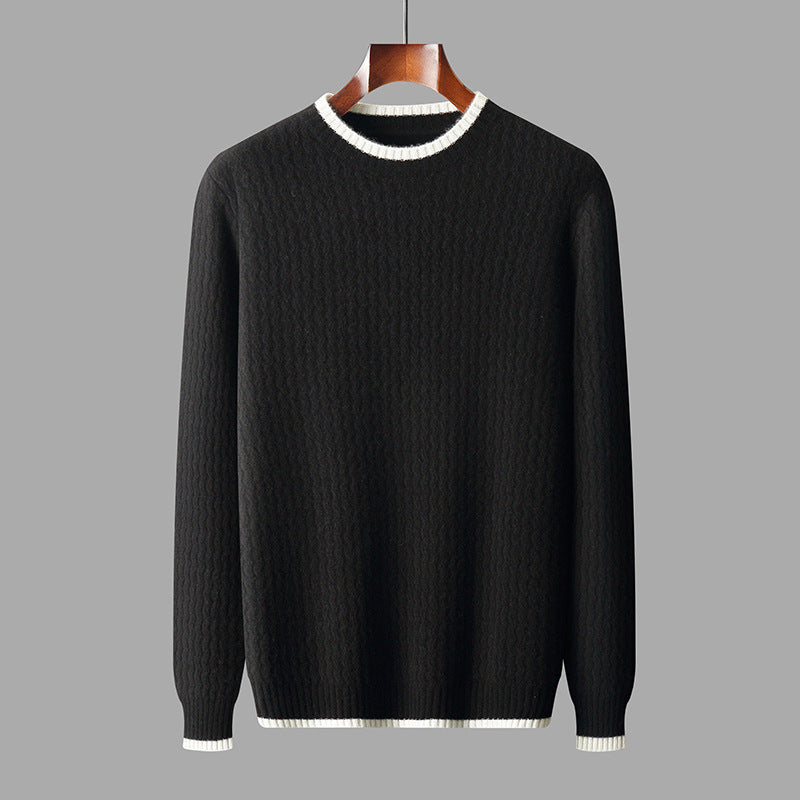 Men's Round Neck Twisted Design Color Matching Sweater