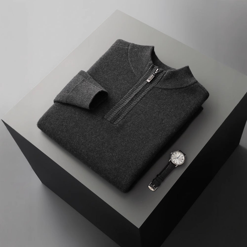 Men's Heavy Goat Seven-needle Thickened Warm Half-zip Knit Sweater
