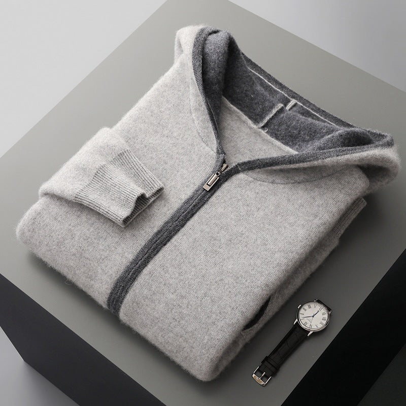 Casual Zip-up Hooded Cashmere Cardigan Sweater