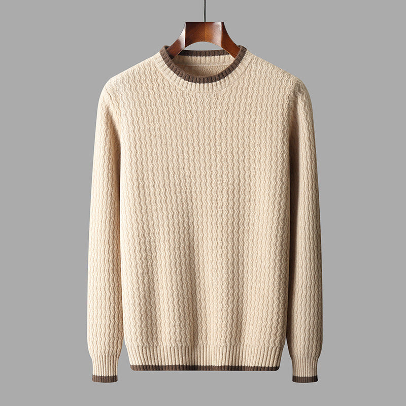 Men's Round Neck Twisted Design Color Matching Sweater