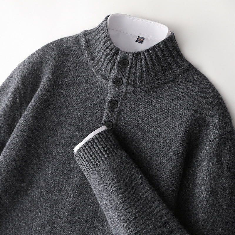 Thickened Four-button Half-collar Wool Sweater Men