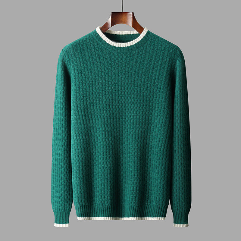 Men's Round Neck Twisted Design Color Matching Sweater
