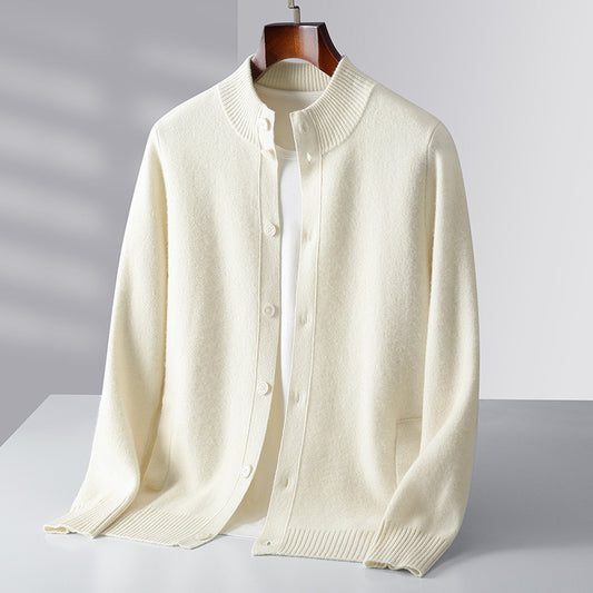 Pure Wool Men's Stand Collar Simple Sweater