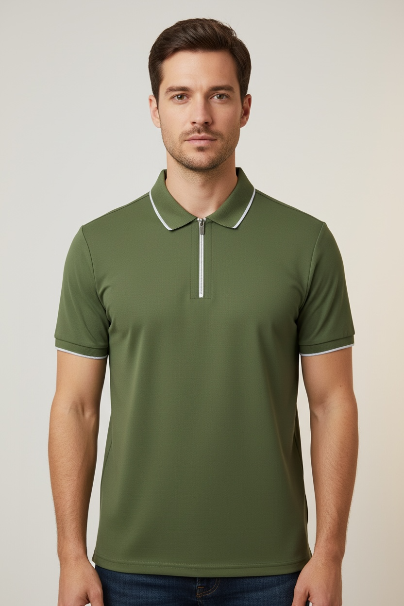 Solid Color Zipper High Quality POLO Men's Short Sleeve