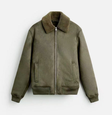 Autumn And Winter Men's American Retro Patchwork Suede Texture Effect Jacket Coat