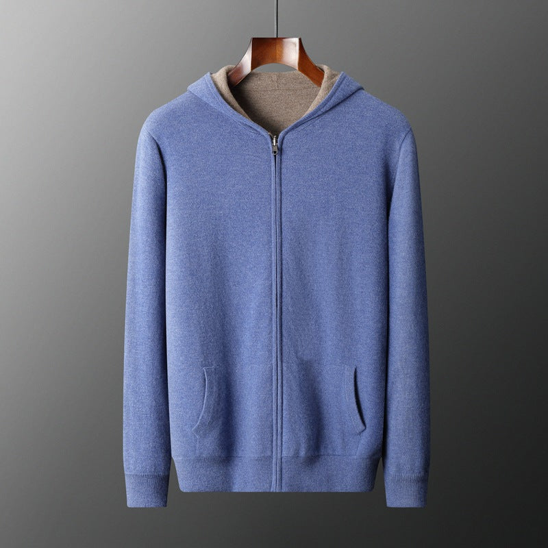 Men's Cashmere Zipper Cardigan Hooded Double-sided Sweater Coat