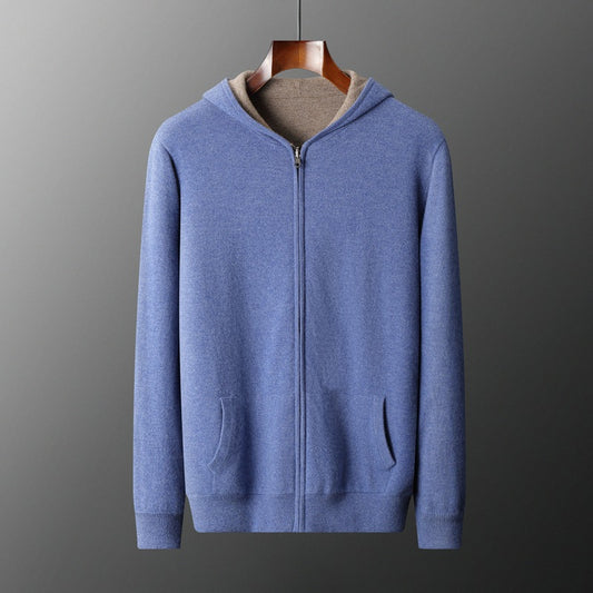 Men's Cashmere Zipper Cardigan Hooded Double-sided Sweater Coat