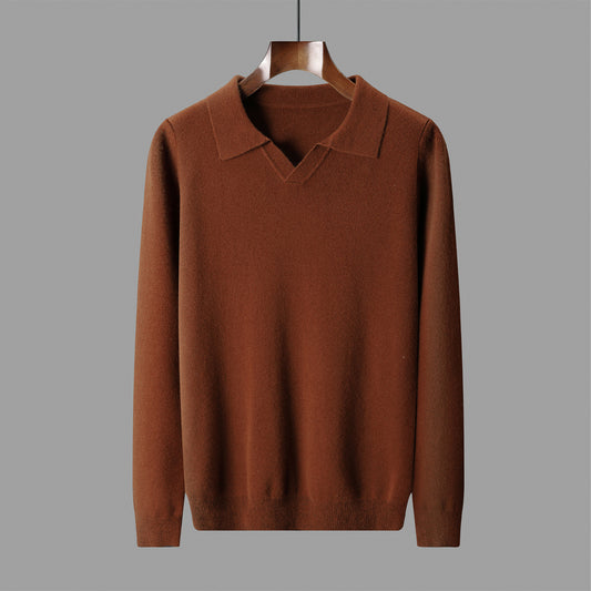 New Polo Collar Knitted Long Sleeve Sweater Male