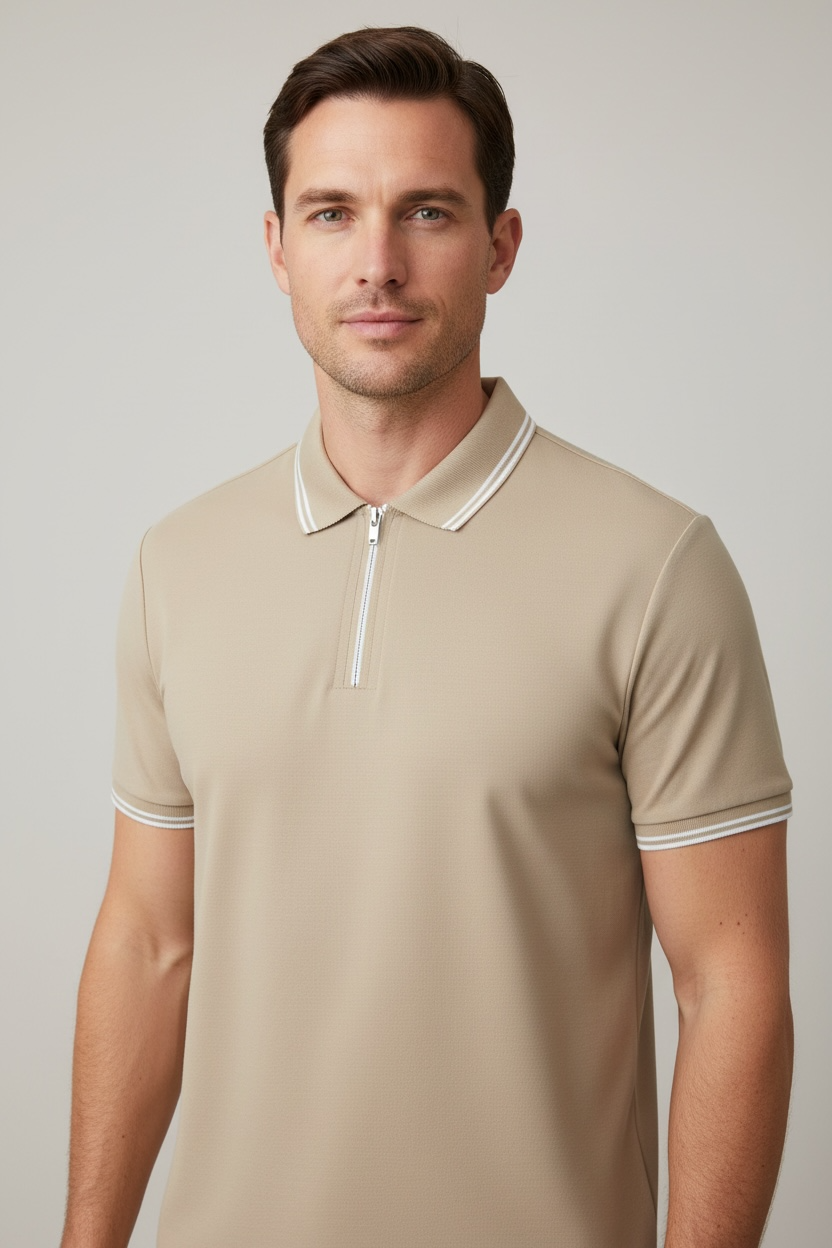 Solid Color Zipper High Quality POLO Men's Short Sleeve