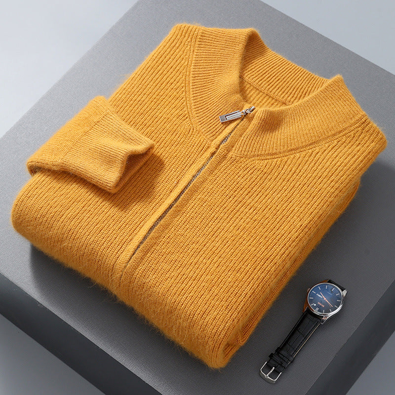 Men's Half-high Collar Loose Thick Zip Wool Knitted Sweater