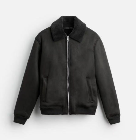 Autumn And Winter Men's American Retro Patchwork Suede Texture Effect Jacket Coat