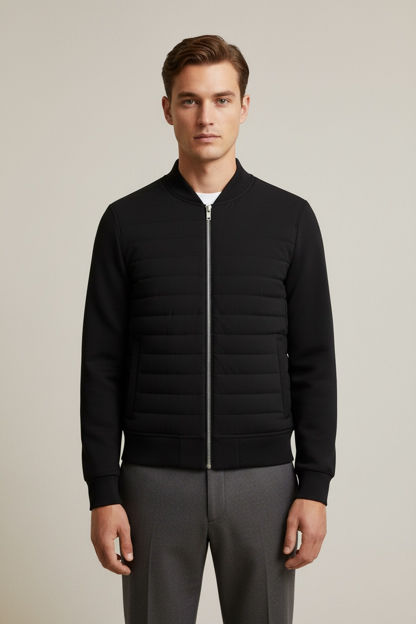 Lightweight Stand Collar Coat For Men Fashion Stitching Knitted Jacket Winter Outwear