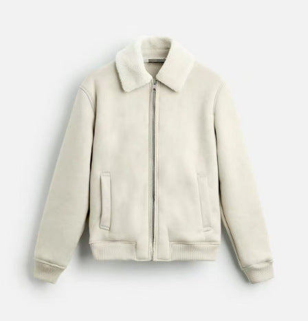 Autumn And Winter Men's American Retro Patchwork Suede Texture Effect Jacket Coat