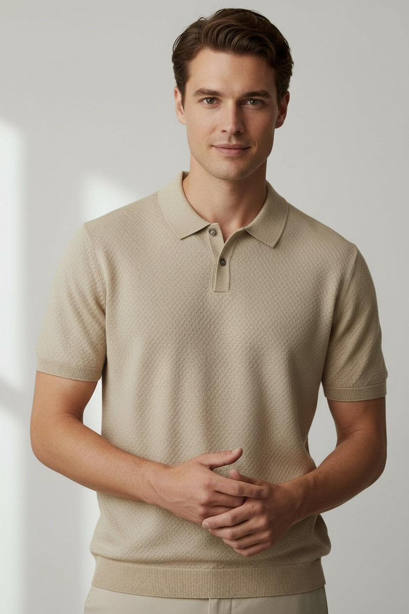 Men's Cashmere Sweater Lapel Pullover Shirt Collar Solid Color Wool Knitted With Short Sleeves