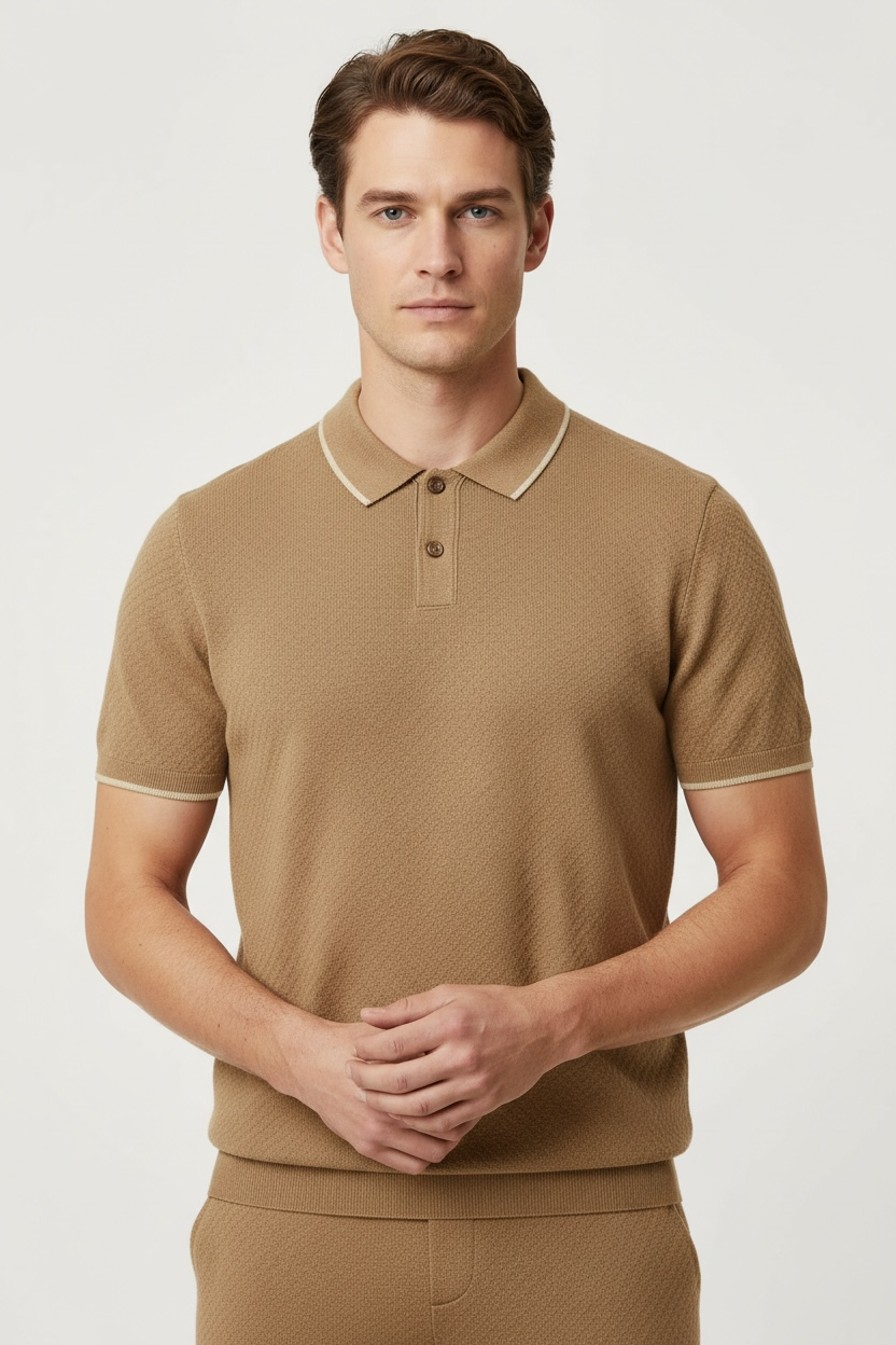 Men's Cashmere Sweater Lapel Pullover Shirt Collar Solid Color Wool Knitted With Short Sleeves