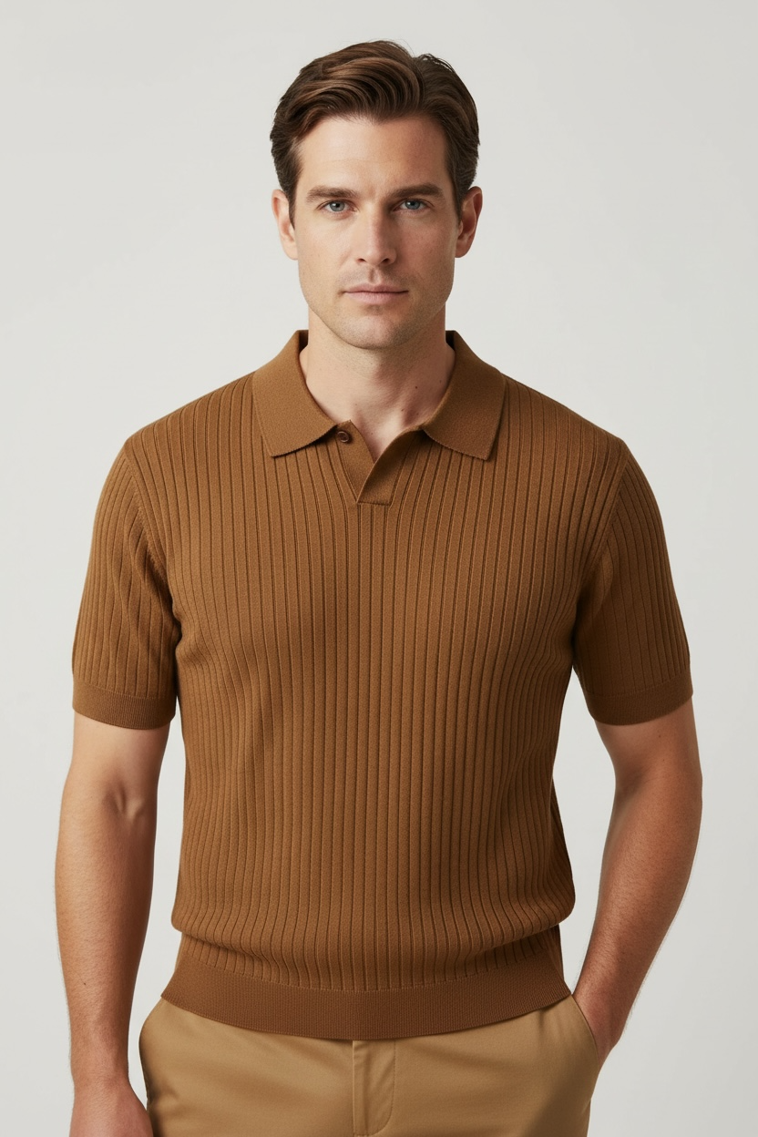 American Lapel Sunken Stripe Jacquard Sweater