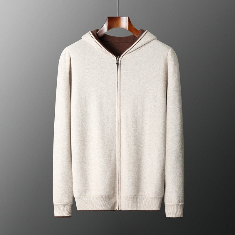 Men's Cashmere Zipper Cardigan Hooded Double-sided Sweater Coat