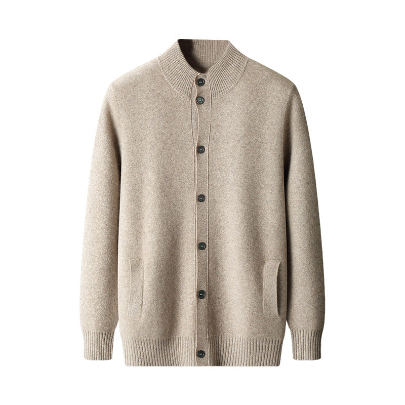 Pure Wool Men's Stand Collar Simple Sweater