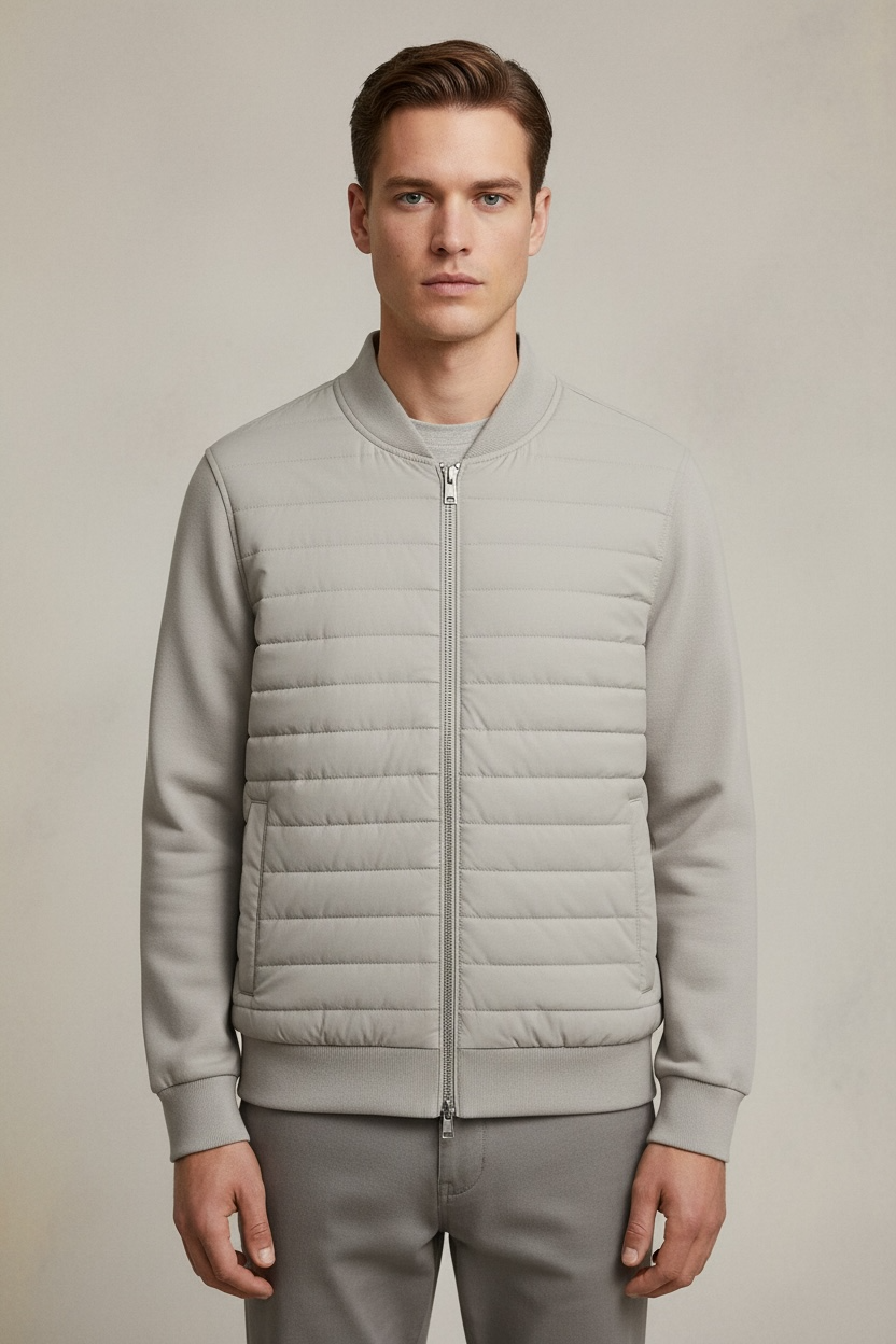 Lightweight Stand Collar Coat For Men Fashion Stitching Knitted Jacket Winter Outwear