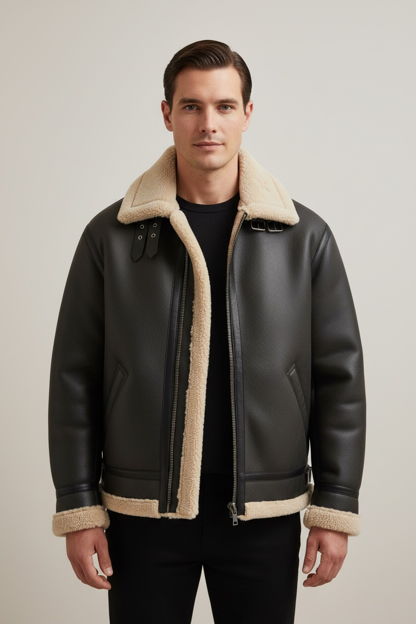 Men's Winter Fleece Cashmere Leather Coat