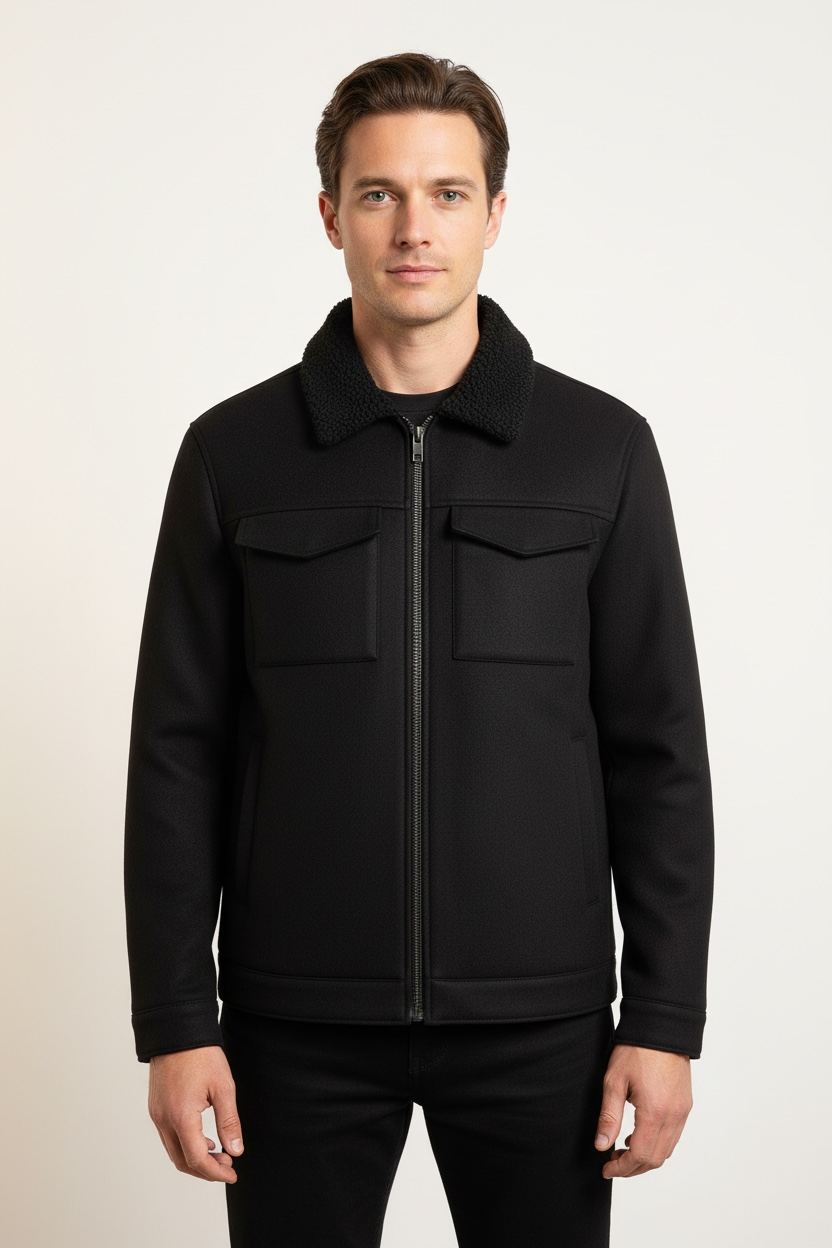 Men's Lamb Fur Collar Splicing Coat