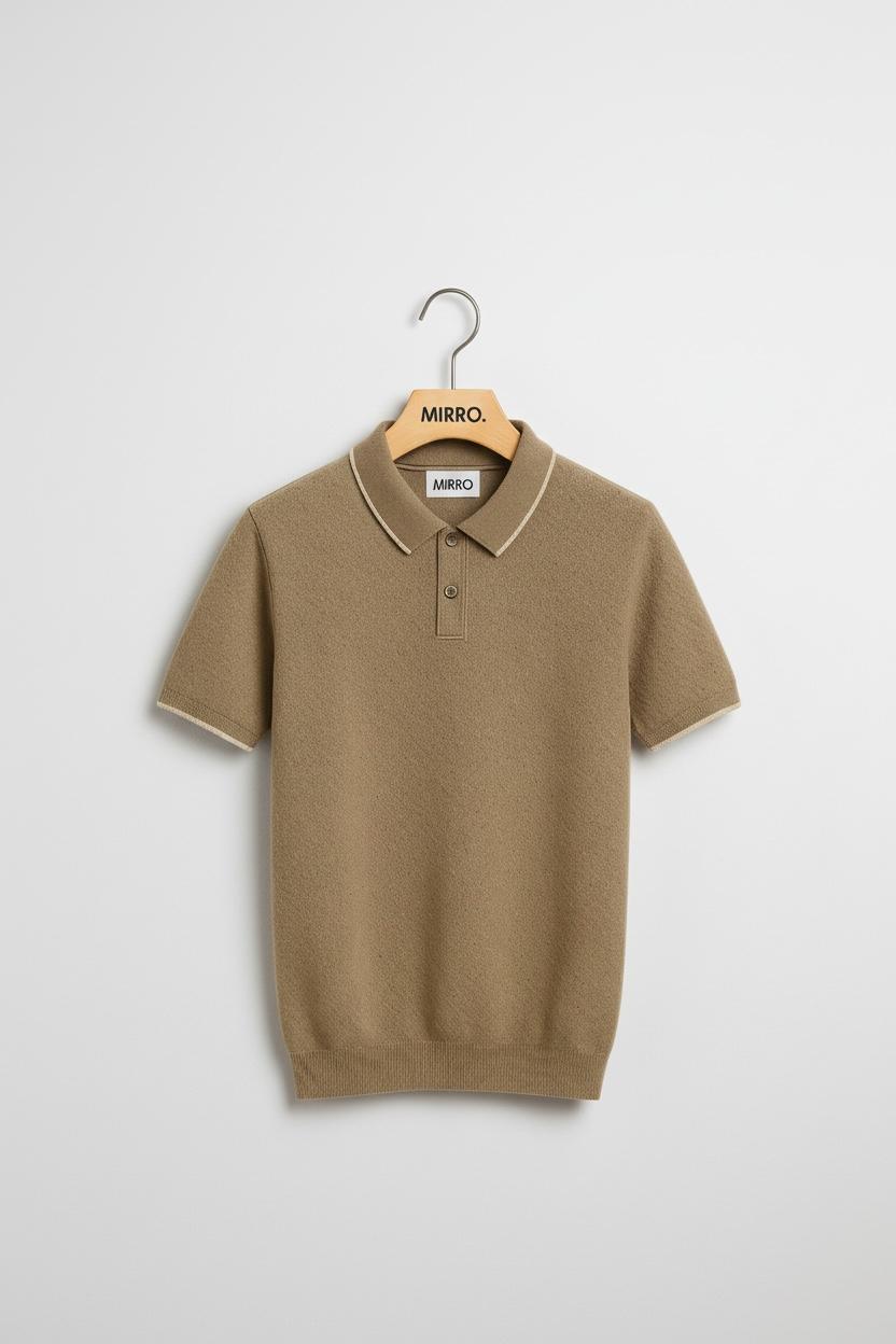 Men's Cashmere Sweater Lapel Pullover Shirt Collar Solid Color Wool Knitted With Short Sleeves