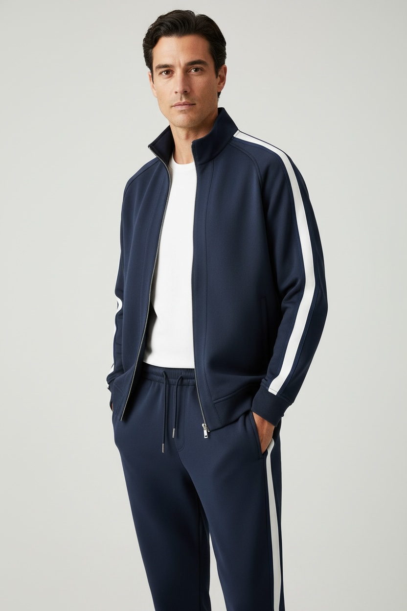 Men's Casual Fleece Padded Coat Trousers Suit