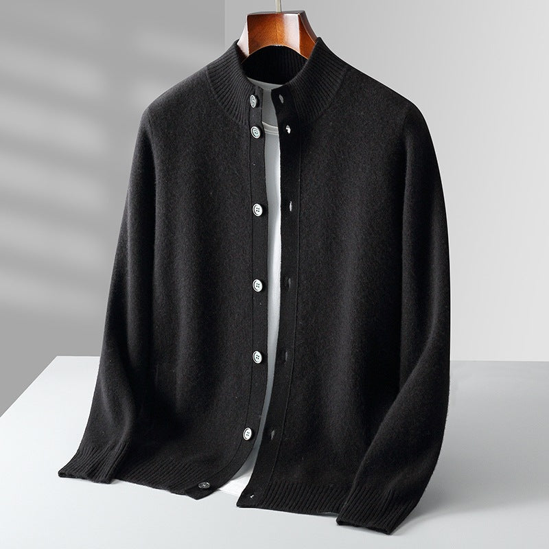 Pure Wool Men's Stand Collar Simple Sweater