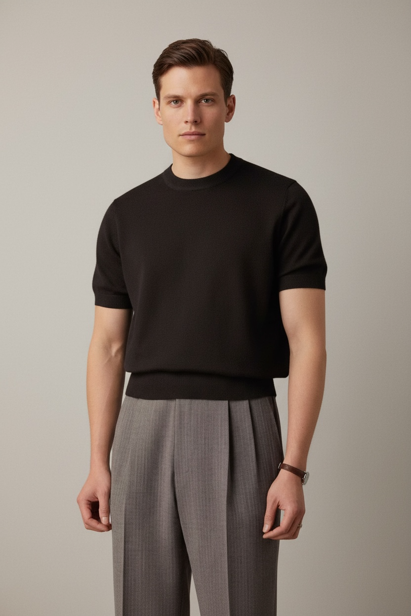 Round Neck Short Sleeve Knitted T-shirt