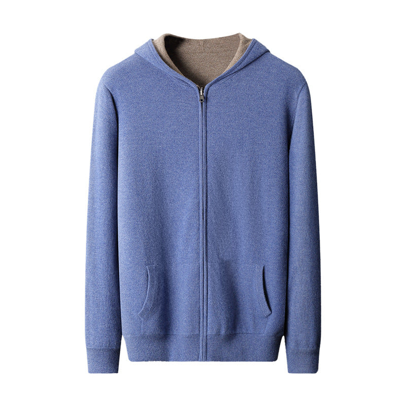 Men's Cashmere Zipper Cardigan Hooded Double-sided Sweater Coat
