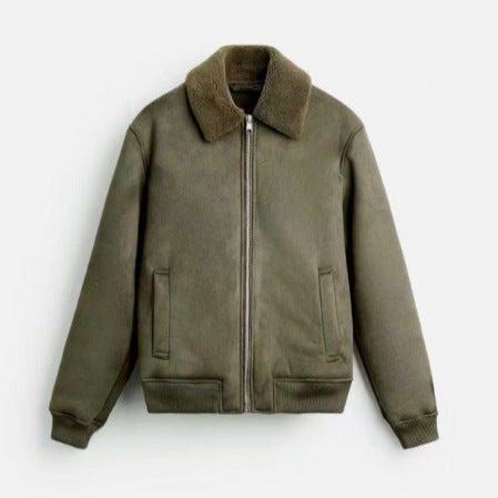 Autumn And Winter Men's American Retro Patchwork Suede Texture Effect Jacket Coat