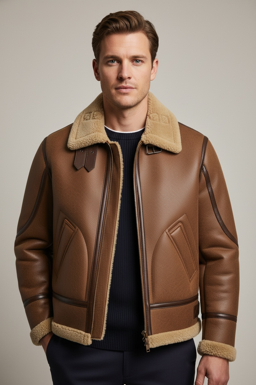 Men's Winter Fleece Cashmere Leather Coat