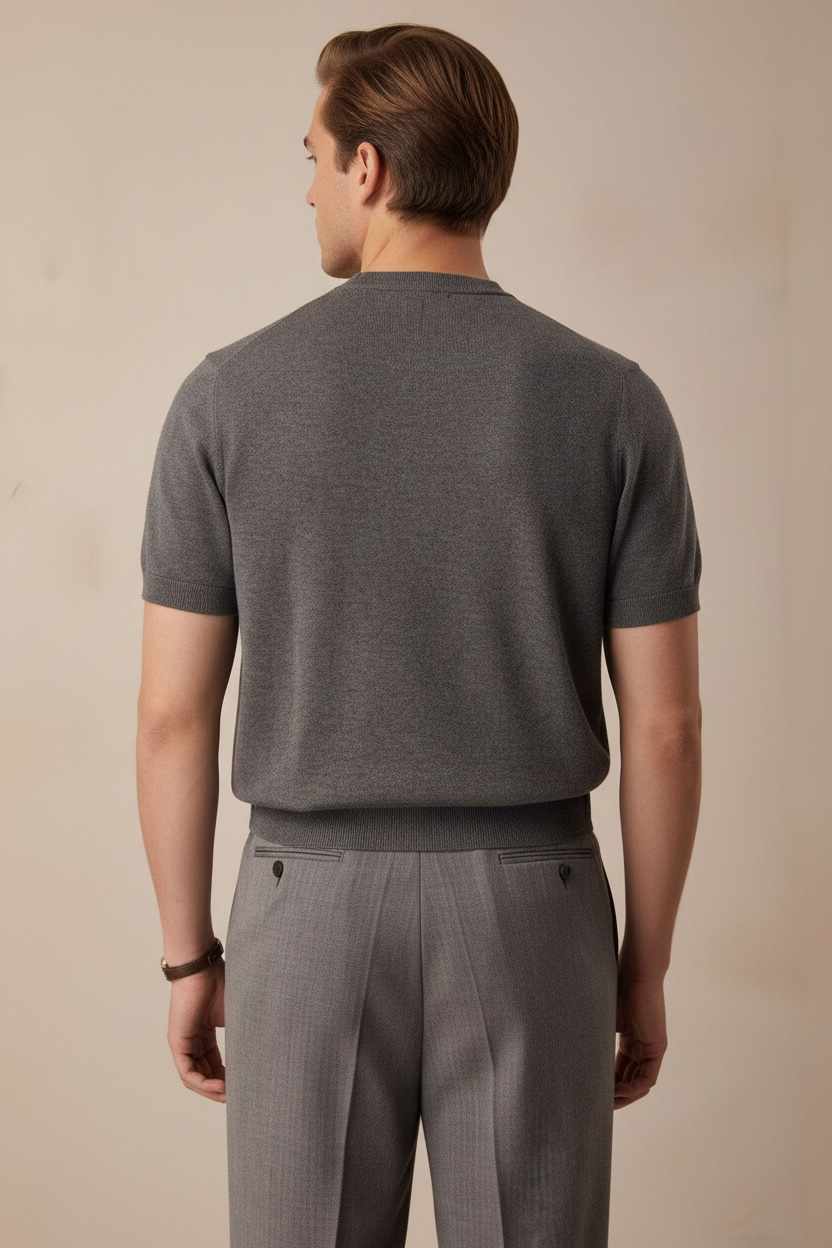 Round Neck Short Sleeve Knitted T-shirt