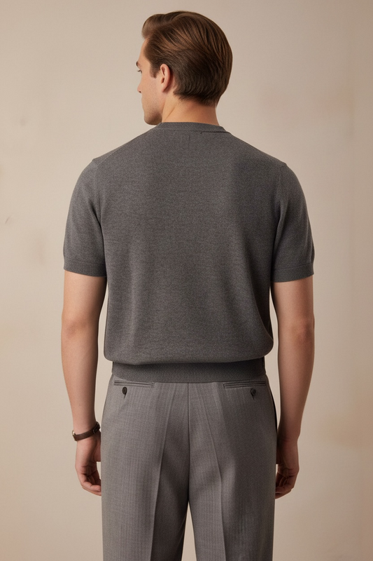 Round Neck Short Sleeve Knitted T-shirt