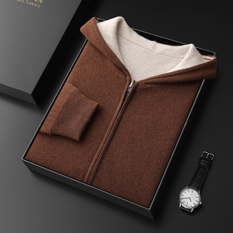 Men's Cashmere Zipper Cardigan Hooded Double-sided Sweater Coat