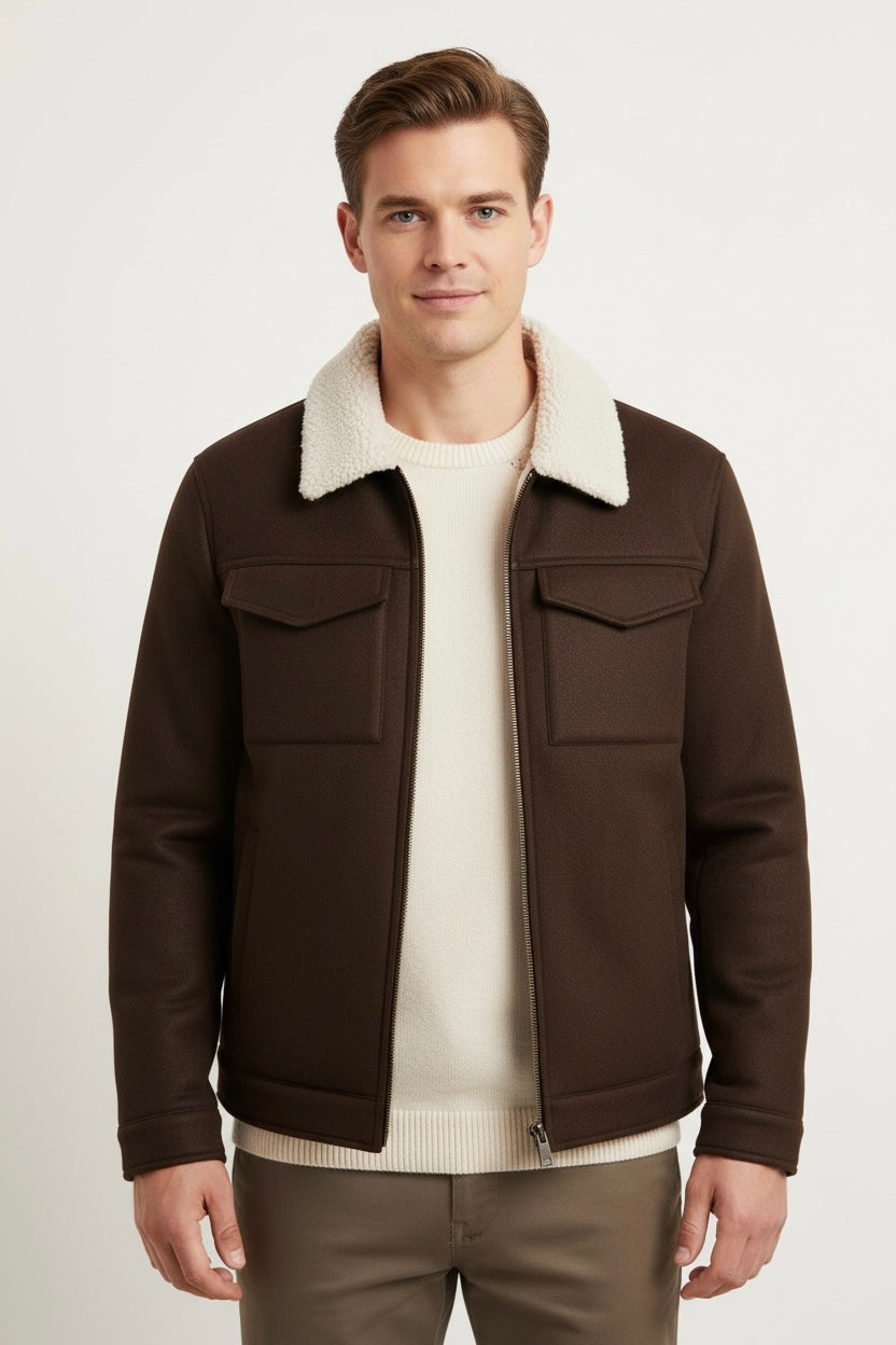 Men's Lamb Fur Collar Splicing Coat