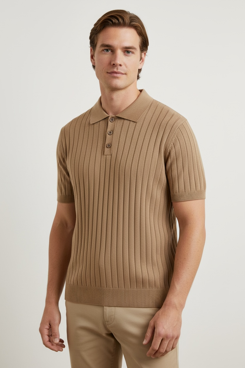 Knitted Solid Color Polo Collar Base Short Sleeve